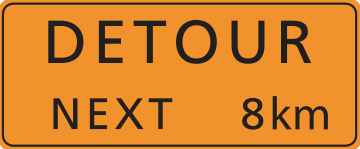 Alberta road sign: Detour next ___ km