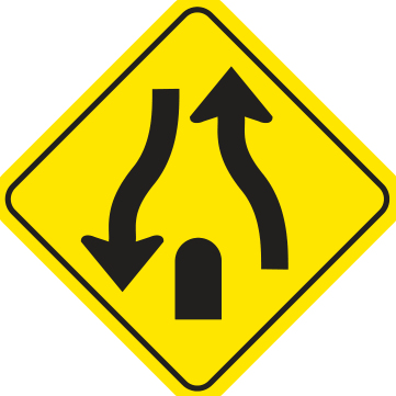 Alberta road sign: Divided highway ends