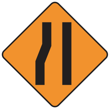 Alberta road sign: Lane ends or narrows