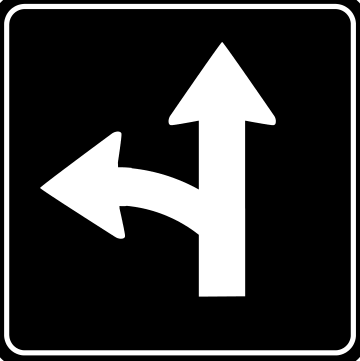 Alberta road sign: Straight or left turn lane