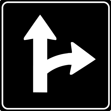 Alberta road sign: Straight or right turn lane