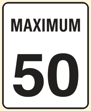 Alberta road sign: Maximum 50