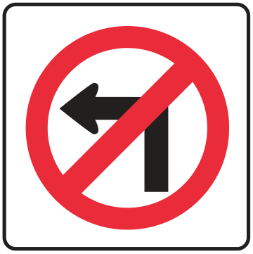 Alberta road sign: No left turn