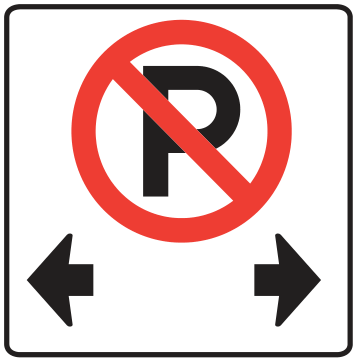 Alberta road sign: No parking (arrows both ways)