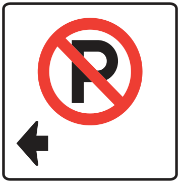 Alberta road sign: No parking (arrow left)
