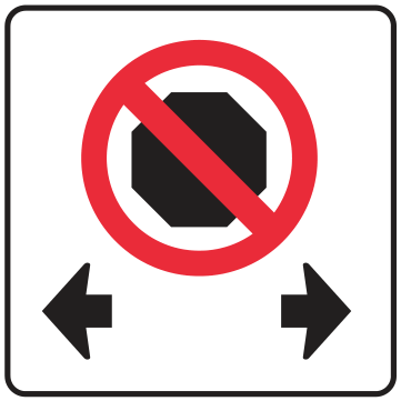 Alberta road sign: No stopping (arrows both ways)