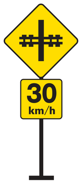 Alberta road sign: Railway crossing ahead