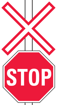 Alberta road sign: Stop at railway crossing