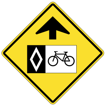 Alberta road sign: Reserved bicycle lane ahead
