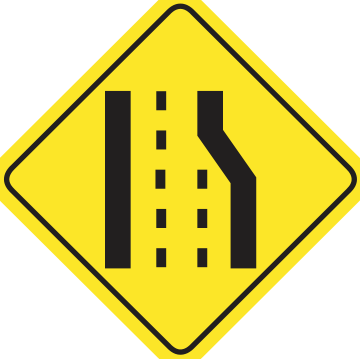 Alberta road sign: Right lane ends