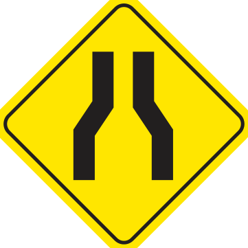 Alberta road sign: Road narrows both sides