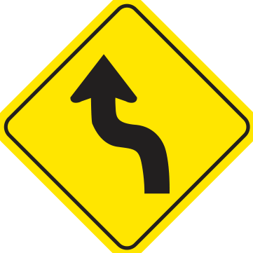Alberta road sign: Road turns left/right