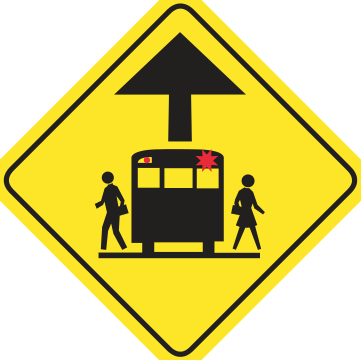 Alberta road sign: School bus stop ahead